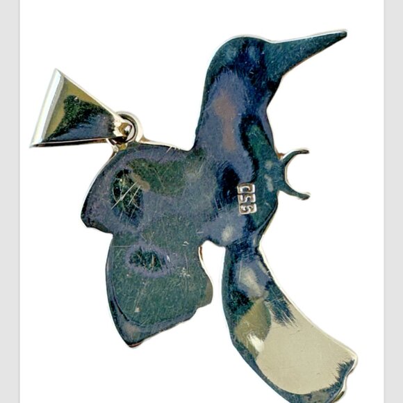 New| Peruvian 950 Sterling Silver Hummingbird Pendant | Handcrafted Mosaic Inlay - Picture 4 of 16